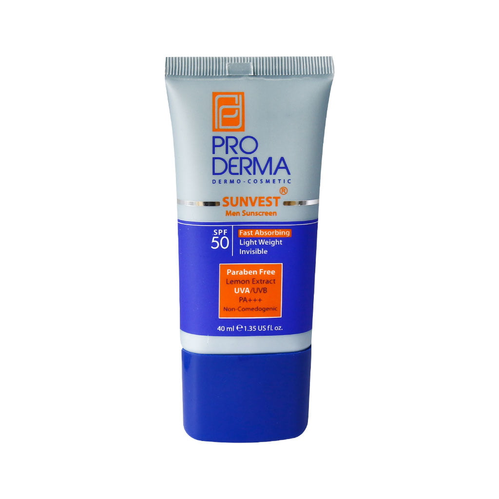 Proderma-Sunvest-Men-Sunscreen-SPF50-40-ml.jpg ضد آفتاب مخصوص آقایان فاقد چربی SPF50 پرودرما حجم 40 میلی لیتر _ proderma - Image 1