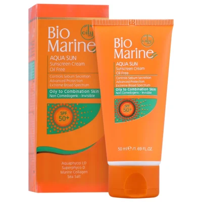 کرم ضد آفتاب فاقد چربی مدل spf 50 بدون رنگ پوست چرب جوشدار حجم 50 ميل بايومارين - Bio Marine
