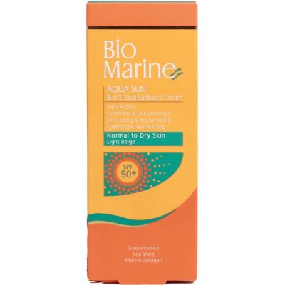 کرم ضد آفتاب روشن کننده و ضد چروک مدل AQUA SUN پوست خشک بژ روشن SPF50 حجم 50 ميل بايومارين - Bio Marine